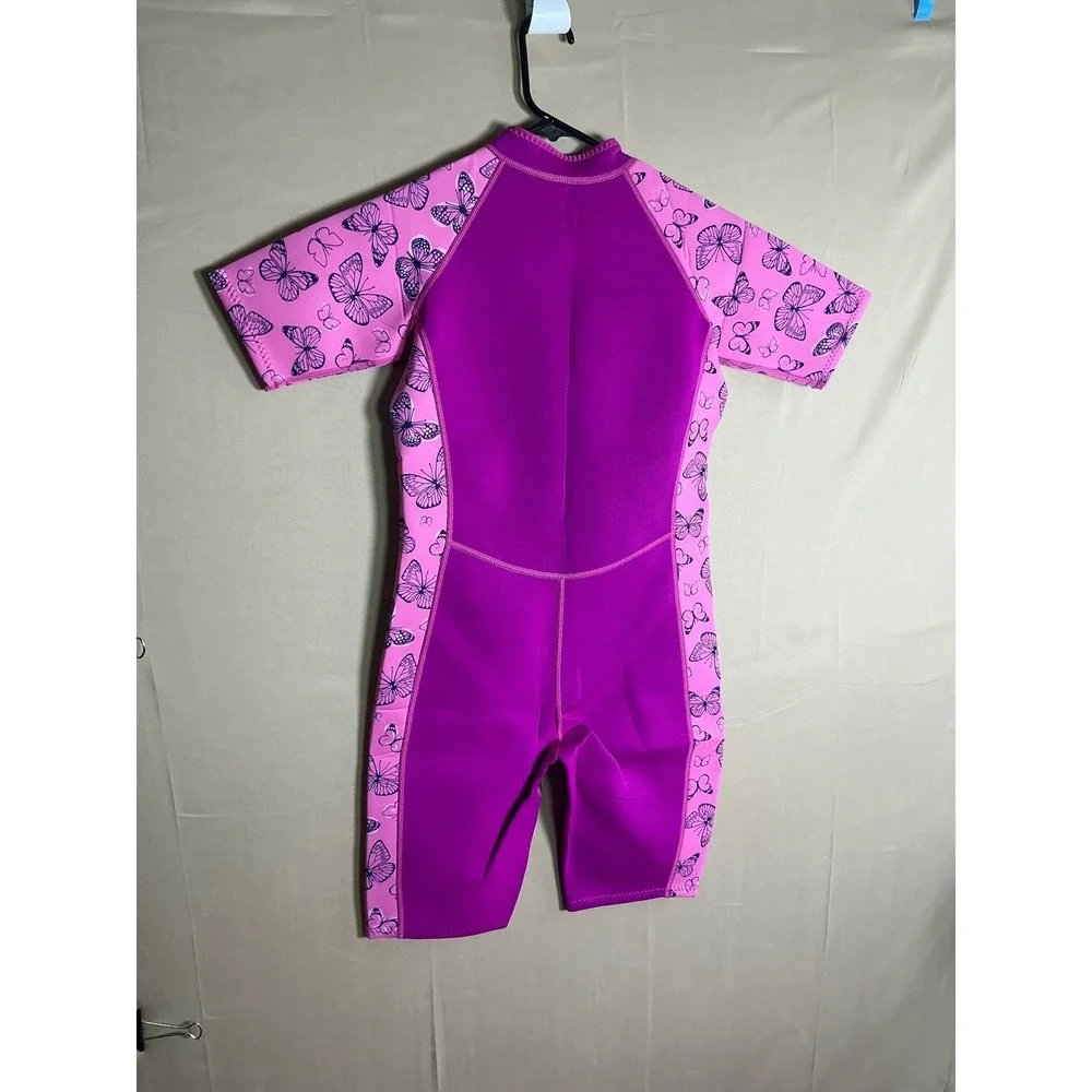 Goldfin Kids 2mm Neoprene Wetsuit Pink Butterfly Shorty Swimsuit Size 16